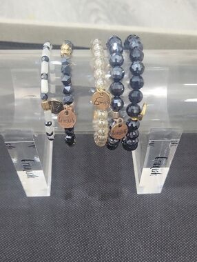 Erimish Navy, Gold & White Beaded Bracelet Set